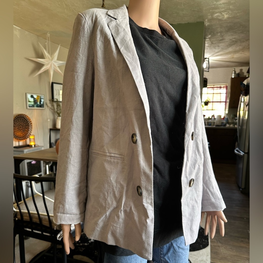 Halston Linen Blend Blazer Suit Jacket